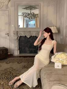 Women Long Dresses - Apricot - View 5