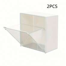 2 Pieces Of Bathroom Flip-Top Adhesive Wall-Mounted Storage Boxes, No-Drill Plastic Bathroom Organizer Boxes, Suitable For Cotton Swabs, Cotton Pads, Oral Care Products, Lipstick Storage Boxes. Space-Saving, Quick To Install. Can Be Used As A Birthday Gift, Christmas Gift, Or Valentine's Day Gift - White 2pcs - View 12