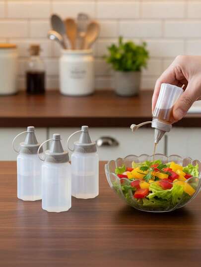 4/8pcs Mini Sauce Bottles, Plastic Squeeze Seasoning Bottles, Portable Condiment Dispenser Bottles For Ketchup, Salad Dressing, Olive Oil, Honey, Suitable For Lunch, BBQ, Outdoor Camping