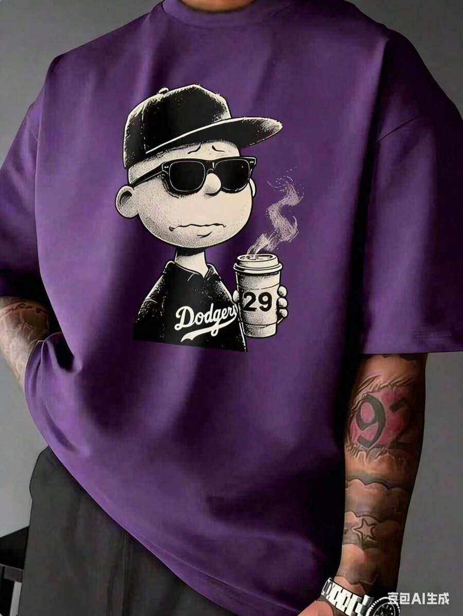 [L0s Angeles Dodgers Merchandise T-Shirt] A Must-Have Outdoor Sports T-Shirt For Baseball Fans | High-Quality Thick, Loose-Fitting T-Shirt - 紫色 - 查看 1