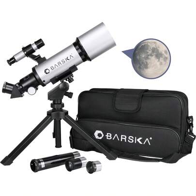 Starwatcher Astronomical Refractor Telescope 300x Magnification For Beginners & Kids With Barlow Lens, 2 Interchangeable Eyepieces, Finder Scope, Table Top Tripod