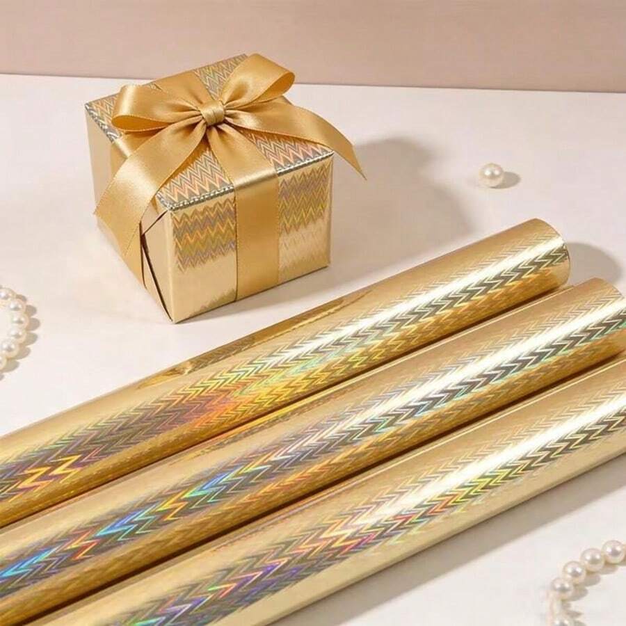 1 捲金色亮面全息禮品包裝紙,尺寸 17*118 英吋,適用於生日、畢業季、母親節及各種節日禮品包裝 - 多色 - 查看 1