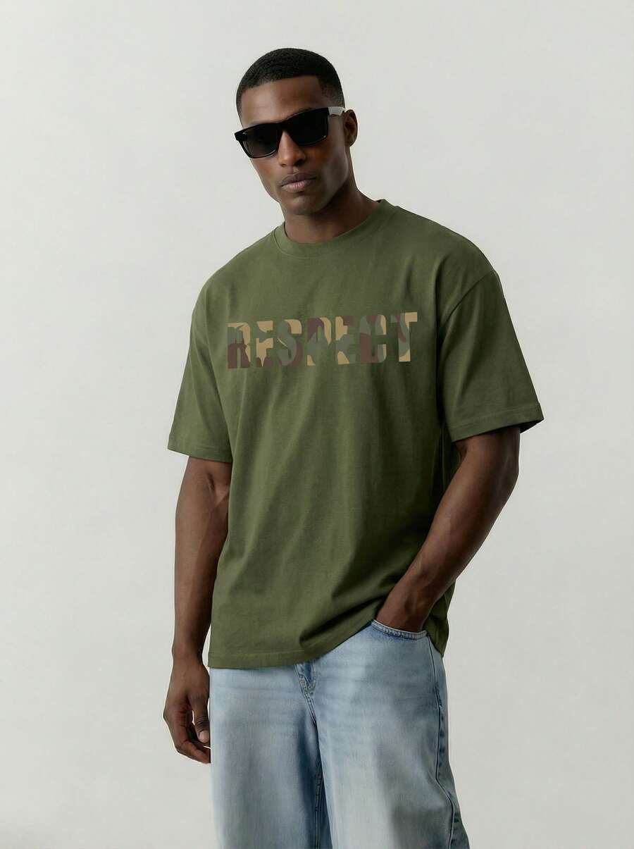 2025 Men's Casual Letter Print Round Neck Short Sleeve T-Shirt, Summer