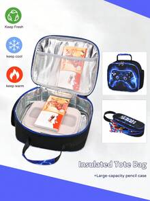 3-Piece Set Gaming Main Image Boys Backpack With Tote Bag And Pencil Case, Campus Backpack, Travel School Work Daily Use, Back To School Season Gift - A - View 7
