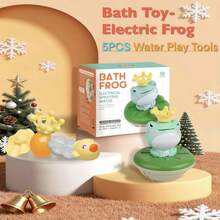 Electric Spray Water Frog Bath Toy - 5 Modes Floating Sprinkler With Crown & Flower Nozzles - Interactive Bathtub Toy For Toddlers 18M+ - Fun Shower & Pool Game Gift - Green - View 8