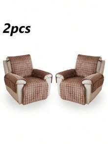 1/2pcs Modern Flannel Quilted Recliner Slipcover, Non-Slip Pet Friendly All Season Universal Sofa Cover - Beige Single Seat - View 11