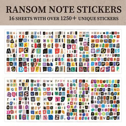 1250 piezas+/16 hojas Juego de pegatinas de alfabeto y símbolos numéricos en inglés, pegatinas de recortes de dibujos animados, pegatinas decorativas para diarios, suministros para recortes de basura, pegatinas de letras, adecuadas para scrapbooking, DIY, pegatinas de letras, botellas de agua, etiquetas de cuadernos de recortes, manualidades de artesanía de buzón (multicolor)