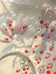 1pc 5D Sliver Strawberry Bow Nail Art Stickers Stamping Sliver Long Ribbon Fruit Manicure Decorations Decals - Multicolor - View 5