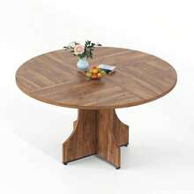 Mesa de Comedor Redonda de Madera Rústica de 47 pulgadas, Estilo Granja para 4-6 personas, Diseño Circular Ahorro de Espacio para Cocina, Apartamento y Desayunador - Madera de nogal - Ver 6