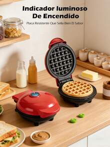 Mini Round Waffle Maker With Non-Stick Plate, Bakes Quickly In 3 Minutes With Air Circulation. Breakfast Machine With Double-Sided Heating, Multifunctional For Toasting Bread. Portable Waffle Maker, Compact And Lightweight. - Red - View 9