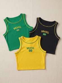 Kit Of 3 Premium Ribbed Cropped Tops From Brasil – Style, Comfort, And Attitude - Đen, xanh lá cây và vàng - Xem 5