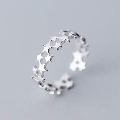 HuooNew 1 stuk 925 sterling zilveren holle ster verstelbare ring, hemelsterrensieraad, hypoallergeen en verfijnd ontwerp, ideaal cadeau voor sterrenliefhebbers