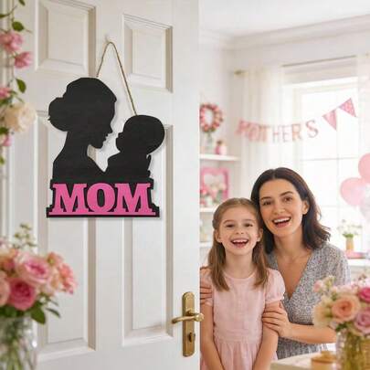 MOM Letter Wooden Plaque, Handcraft Hanging Decor, Mother's Day Theme Party Decoration