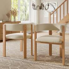 Dining Chairs - Beige + Natural + Flannelette + Metal + Set Of 2 - View 2