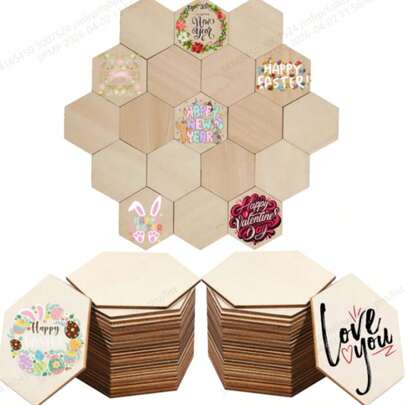 50 khối gỗ hình lục giác, các mảnh gỗ hình lục giác, thích hợp cho đồ thủ công, trang trí nhà cửa, khắc gỗ. Thẻ gỗ trống, đồ thủ công DIY bằng gỗ, dụng cụ vẽ tranh.
