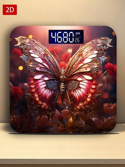 1pc LED Display Electronic Scale, 2D Butterfly Decor Bathroom Scale, Suitable For Long-Term Use, Meets Household Weighing Needs, Christmas, New Year, Valentine's Day Gift, Uses AAA Batteries (Batteries Not Included)