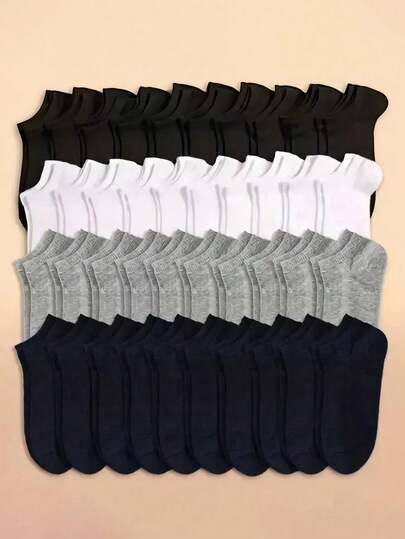 20 Pairs Women's Black, White, Gray Minimalist Short Socks