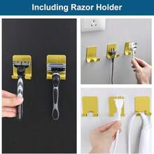 Soporte de pared para maquinilla de afeitar de dorado, gancho ajustable autoadhesivo para maquinilla, estante de almacenamiento multifuncional para el baño para maquinilla, cepillo de dientes, toalla, utensilios de cocina y herramientas pequeñas - Multicolor - Ver 7