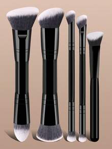 5 pièces Set de pinceaux de maquillage professionnel, pinceaux de maquillage de voyage portables, kit d'outils de maquillage multifonctions à double extrémité comprenant un pinceau de fond de teint, un pinceau à poudre, un pinceau à fard à joues, un pinceau correcteur, un pinceau de contour, un pinceau pour le nez, un pinceau à ombre à paupières, un pinceau highlighter, idéal pour une utilisation à la maison ou en voyage, accessoires de beauté et produits de maquillage essentiels, une excellente idée de cadeau - Noir - Voir 12