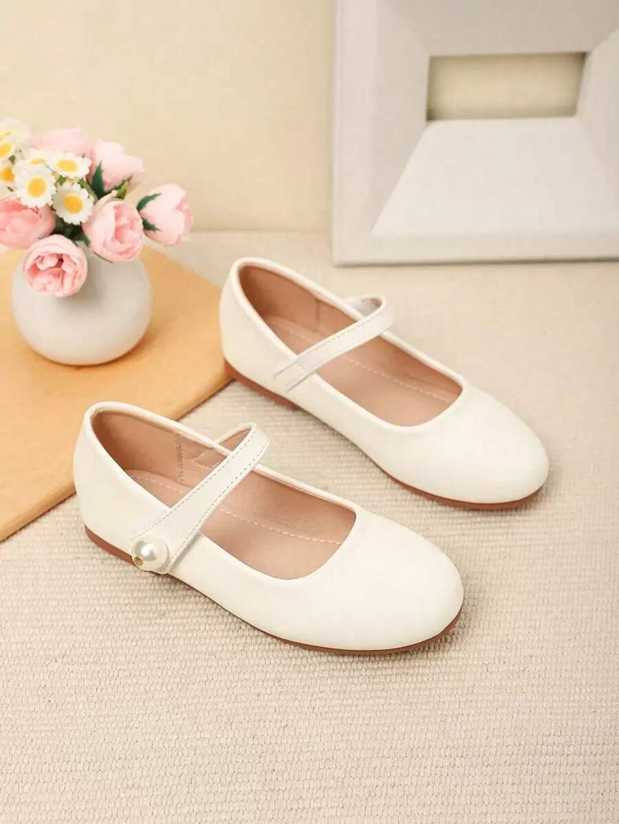 1 Pair Minimalist Elegant Solid Color Flats, Suitable For Girls/Kids Daily Wear, Spring/Summer - Beige - View 1
