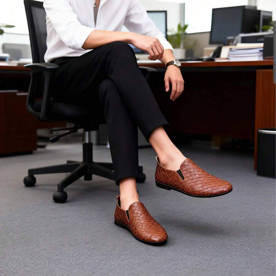 Mocasines de cuero casuales tipo slip-on, zapatos de conducir de suela blanda, adecuados para negocios y ocio, diseño de un solo toque conveniente, primavera
