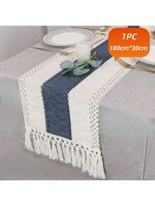 1pc Boho Style Handwoven Table Runner, Cream And Gray Tassel Decor, Suitable For Boho Restaurant, Bedroom, Rustic Bridal Shower, Farmhouse Dining, Thanksgiving Christmas Home Decor (Multiple Sizes Available) - Middle Gray - View 9