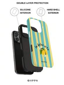 GIIPPA Étui pour téléphone 17 Pro Max avec motif de rayures verticales asymétriques bleu lac et crème, motif de citron et de lettres. Compatible avec iPhone 16 Pro Max, 15 Pro Max, 14 Pro Max. Étui de téléphone coréen élégant et intéressant, convenant aux modèles 11/12/13/14/15/90 Pro Max Plus. Design élégant adapté aux hommes et aux femmes. Cadeau idéal pour Noël, la Saint-Valentin, Pâques, la saison des mariages et les anniversaires pour la petite amie - Multicolore - Voir 2