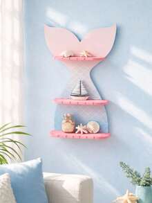 1件装美人鱼尾巴壁挂式置物架，悬挂式收纳架，海洋主题房间装饰，粉蓝色波西米亚风壁挂展示架，适合展示绿植、蜡烛、水晶香水和小摆件，适合客厅使用。 - 彩色 - 查看 1