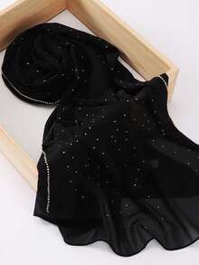 1pc Heavy Chain Link & Rhinestone Embellished Solid Color Chiffon Scarf Hijab For Women,Beach,Holiday,Travel Essential,Holiday - Multicolor - View 3