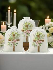 Bolsas de regalo con cordón de satén, adecuadas para bautizos, regalos de Navidad, comunión, bolsas de cruz de comunión, bolsas de regalo blancas para bodas, bolsas de joyas con cordón - Multicolor - Ver 4