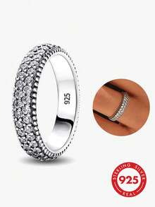 1 chiếc nhẫn bạc 925 cao cấp, đính đá Cubic Zirconia sáng bóng, phù hợp cho cả nam và nữ, có thể kết hợp với trang phục hàng ngày hoặc dùng làm phụ kiện dự tiệc. Nhẫn chất lượng cao, trang sức tinh tế, món quà tuyệt vời. - Máy khoan hai hàng - Xem 7