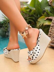女士新款夏季防水坡跟高跟凉鞋 - 白色 - 查看 3
