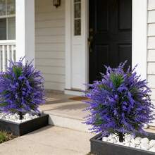 大型蓝紫色人造薰衣草树，带支架，采用抗紫外线材料制成，适合户外耐候摆放或室内装饰，营造浪漫氛围，非常适合用作婚礼背景、乔迁之喜、店铺陈列、情人节、复活节装饰——人造植物 - 彩色 - 查看 3