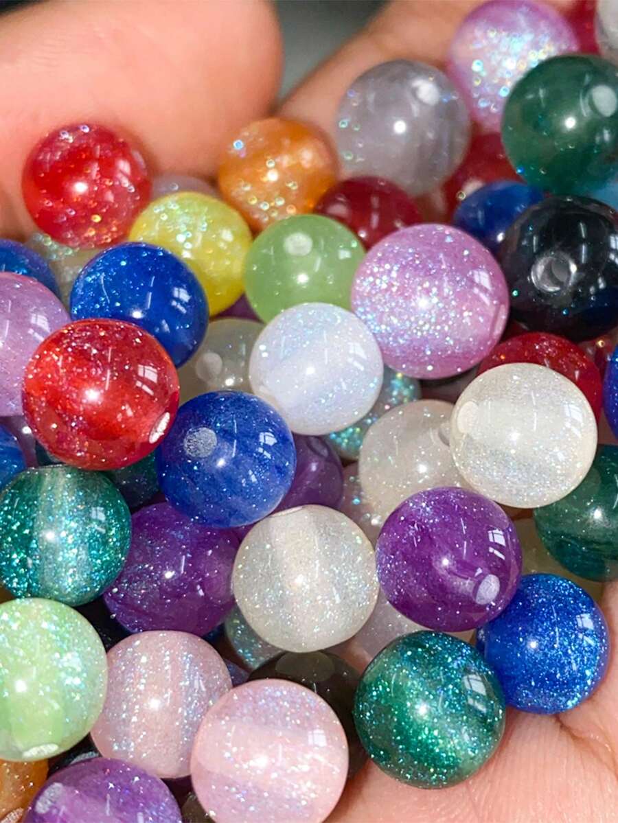 50pcs Dreamy Spring/Summer Starry Sky Glitter Round Resin Beads, DIY Bracelet Craft Supplies - Multicolor - View 1