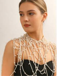 1pc Handcrafted Elegant Multi-Layer Bead (Imitation) Pearl Bridal Shawl Tassel Body Chain Accessory, Suitable For Daily, Party, Prom, Commute, College And Occasions, Valentine's Day, Mother's Day Gift,Festival,Birthday - White - View 7