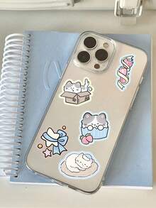 53 piezas Juego de pegatinas de gato lindo, incluye patrones de pastel/taza de té/bola de hilo, pegatinas decorativas impermeables para estuches de teléfono, cuadernos, botellas de agua, equipaje DIY, suministros de planificador, accesorios de escritorio, pegatinas adorables - Multicolor - Ver 9