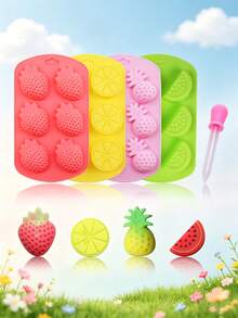 Bộ 2 khuôn làm bánh hình trái cây, bao gồm dứa, chanh, dưa hấu, dâu tây, lý tưởng để làm sô cô la, kẹo, bánh ngọt, thạch và bánh ngọt. Bộ gồm 4 khuôn và 1 ống nhỏ giọt. (Khuôn hình trái cây) - Bộ khuôn - Xem 2