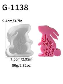 1 件复活节兔子香味蜡烛硅胶模具，DIY 浮雕花和兔子蜡烛硅胶模具 - 白色 - 查看 4