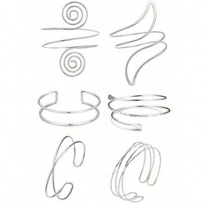 6pcs Geometric Metal Punk Cross Hollow Multi-Layer Fashion Exaggerated Bangle Bracelet Set For Women