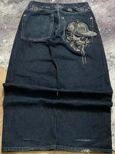 New Brand Embroidery Casual And Thin Straight Loose Wide-Leg American Spice Girl Jeans Micro-Elastic