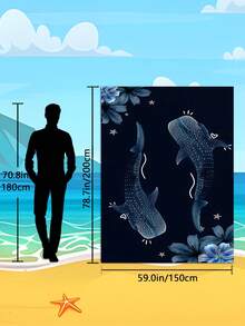 1pc Extra Large Black Beach Towel, Printed With Blue Floral, Star And Whale Shark Pattern, Multiple Sizes Available, Quick-Drying Soft Portable, Sand-Resistant Fashionable, Super Absorbent Microfiber Material (Bohemian Style, Tropical Style, Vintage Style, Fun Pattern, Yoga, Picnic, UV Protection); Suitable For Beach, Swimming Pool And Outdoor Activities, Travel Essential, Camping, Yoga, Gym, Sports, Swimming, Unisex - Whale - View 14