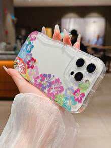 1个百合花图案奶油色透明防摔手机壳，TPU材质，适合作为节日礼物，兼容苹果iPhone Xs/Xs Max/Xr/11/12/13/14/15/16 Pro/Pro Max/14/15/16 Plus/17，男女通用 - 彩色 - 查看 5
