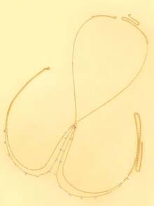 1pc Sexy Gold Tone Criss-Cross Body Chain Necklace, Layered Water Drop Pendant Chest Chain Jewelry Accessory Gift For Women - Gold - View 3