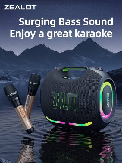  Zealot ZE01 便携式无线蓝牙麦克风音箱，120W 高功率，RGB 彩灯，兼容 SD 卡/USB/AUX，支持连接手机/平板电脑/电脑/电视，适用于户外露营/聚会/家庭影院