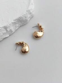 1 Pair Elegant & Fashionable Minimalist Gold Alloy C-Shaped Hoop Earrings, Embedded With Rhinestones, Asymmetrical Design, Versatile For Women's Daily Wear, Commute, Party, Travel, Holiday Gifts Like Valentine's Day, Thanksgiving, New Year - Gold - View 6