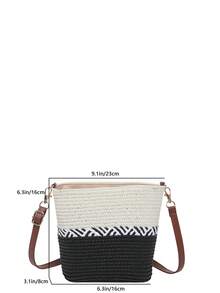 Straw Bucket Bag, French Niche Woven Handbag, New Fashionable Versatile Beach Shoulder Tote For Vacation - Black and White - View 3