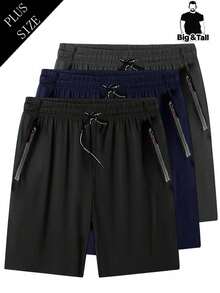 Quần short nam cỡ lớn, ống đứng, co giãn, màu trơn, có túi khóa kéo, dây rút, nhẹ, thích hợp cho thể thao, chạy bộ, tập thể dục, mùa hè. - màu đen - Xem 2
