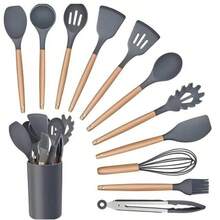 12-Piece Kitchen Utensil Set In Silicone And Bamboo - BLACK - View 3