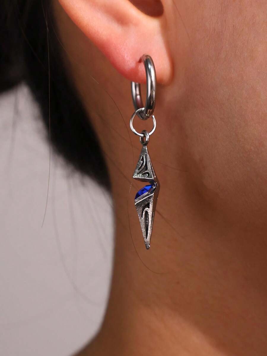 1 chiếc khuyên tai bạc hình ngôi sao bốn cánh 3D màu xanh dương độc đáo phong cách Punk Hip-Hop Retro dành cho nam, phù hợp làm phụ kiện trang phục. - Nhiều màu - Xem 1