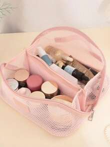 大容量尼龙网眼化妆包，透气多层化妆品收纳包，轻便洗漱包，时尚旅行洗漱包，带隔层，可收纳洗漱用品和化妆工具 - 彩色 - 查看 4